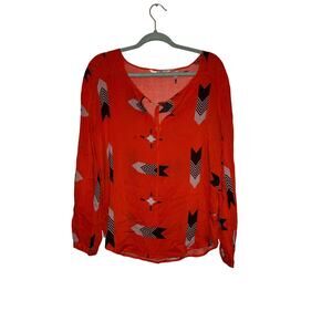 BB Dakota Red Black Arrow Print Open Slit Sleeve Boho Blouse Size Small